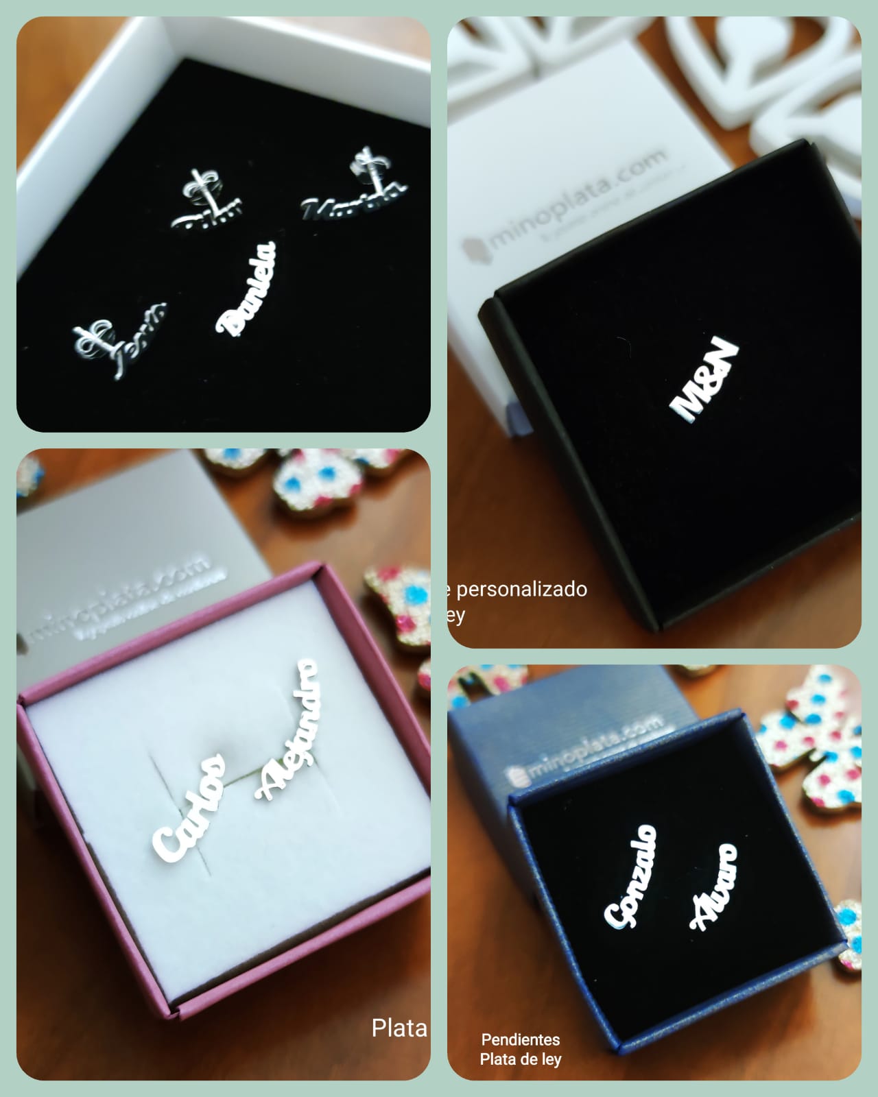 Pendiente (1) Plata de ley personalizado (Con cualquier nombre) 2