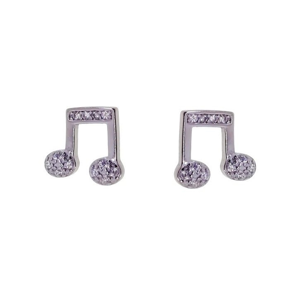 Pendientes notas musicales de Plata de ley rodiada y Circonitas