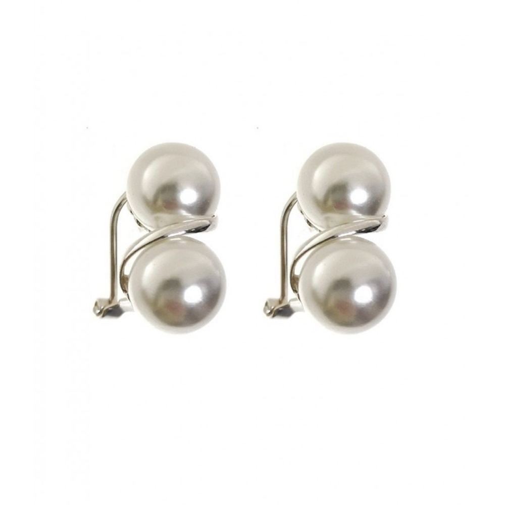 Pendientes tu y yo Perlas 10 Mm. en Plata de ley cierre omega