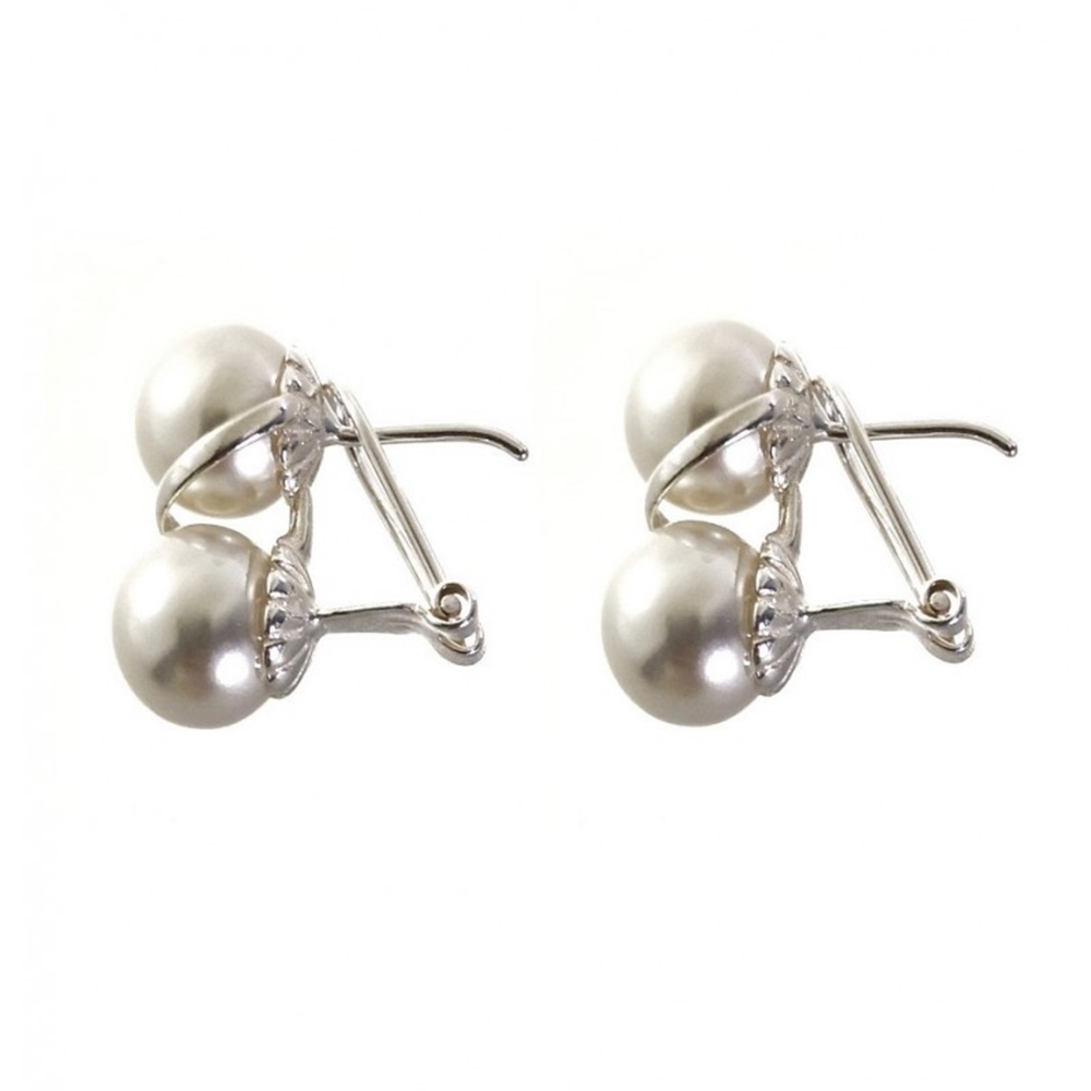 Pendientes tu y yo Perlas 10 Mm. en Plata de ley cierre omega 1