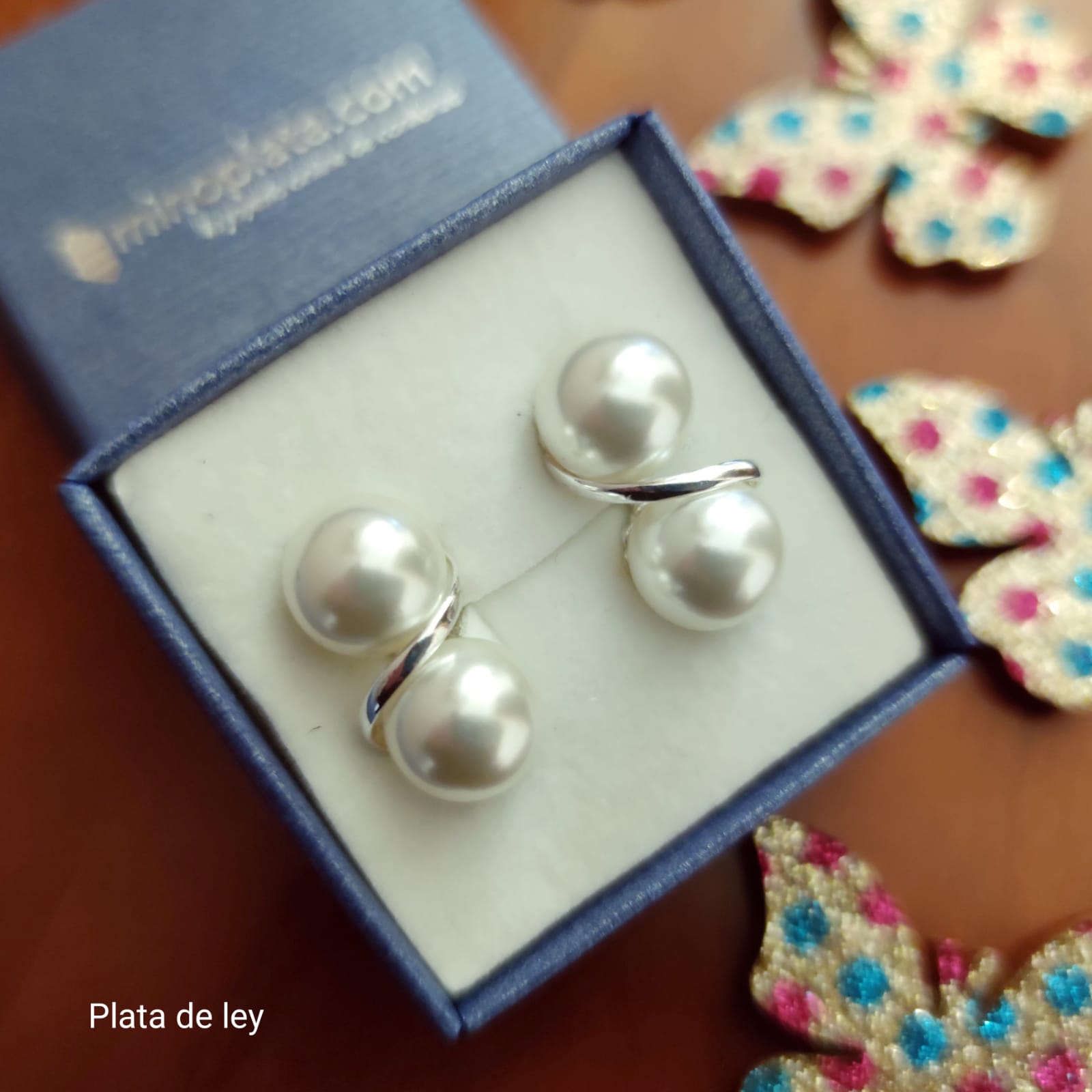 Pendientes tu y yo Perlas 10 Mm. en Plata de ley cierre omega 3