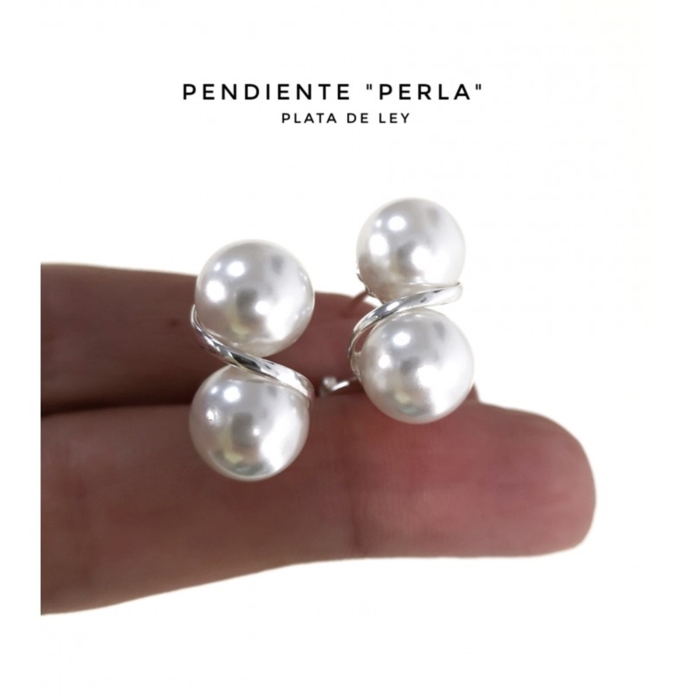 Pendientes tu y yo Perlas 10 Mm. en Plata de ley cierre omega 4