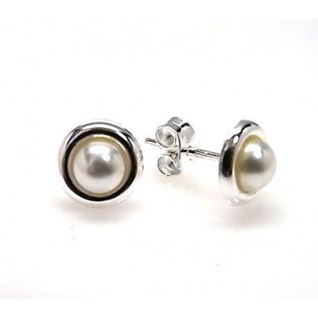 Pendientes perla con filo de Plata de ley