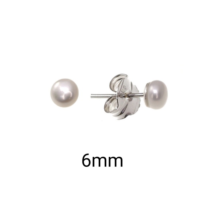 Pendientes de Plata con Perla boton 6 Mm.