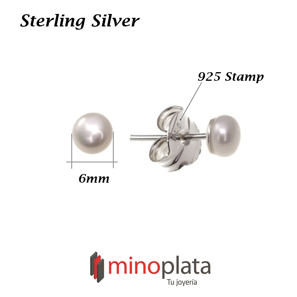 Pendientes de Plata con Perla boton 6 Mm. 2