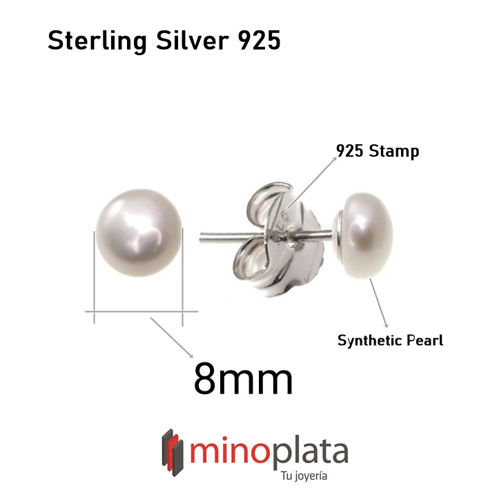 Pendientes de Plata con Perlas botón 8 Mm. 1