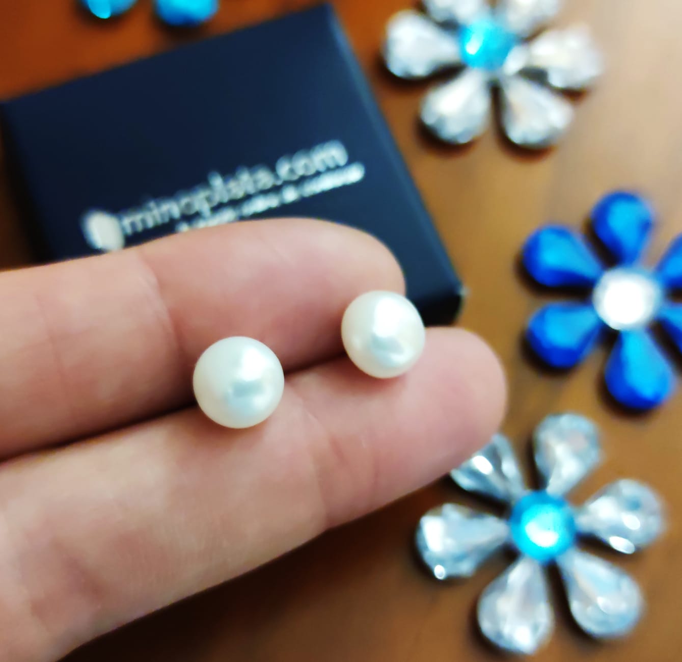 Pendientes de Plata con Perlas botón 8 Mm. 2
