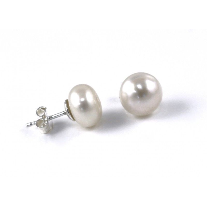 Pendientes de Plata y Perla boton 10 Mm.