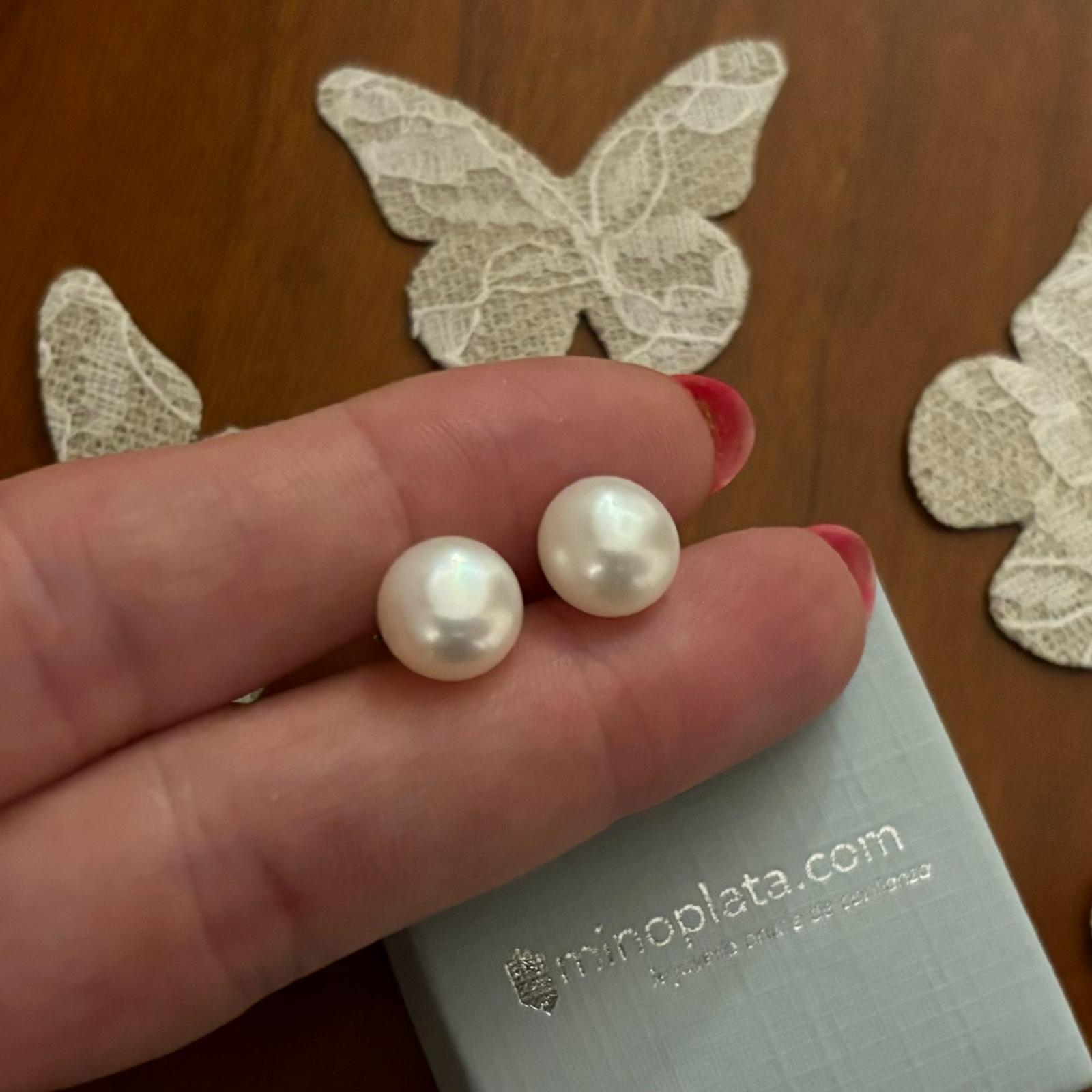 Pendientes de Plata y Perla boton 10 Mm. 1
