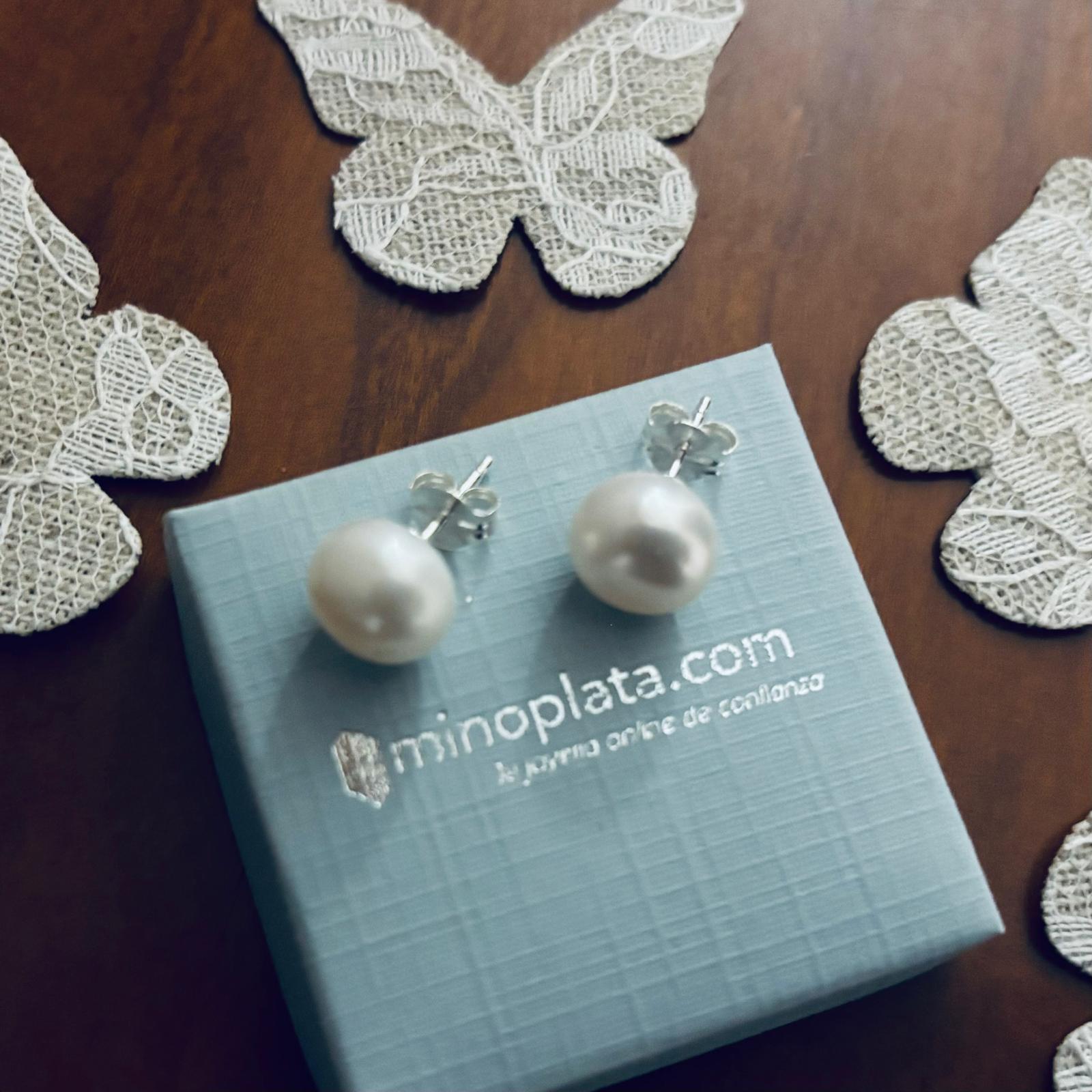 Pendientes de Plata y Perla boton 10 Mm. 2