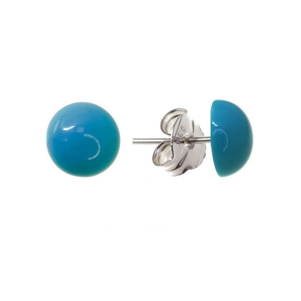 Pendientes media bola color turquesa 10mm en Plata de ley 925