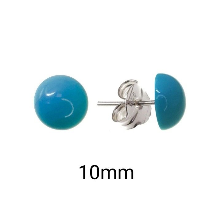 Pendientes media bola color turquesa 10mm en Plata de ley 925 3