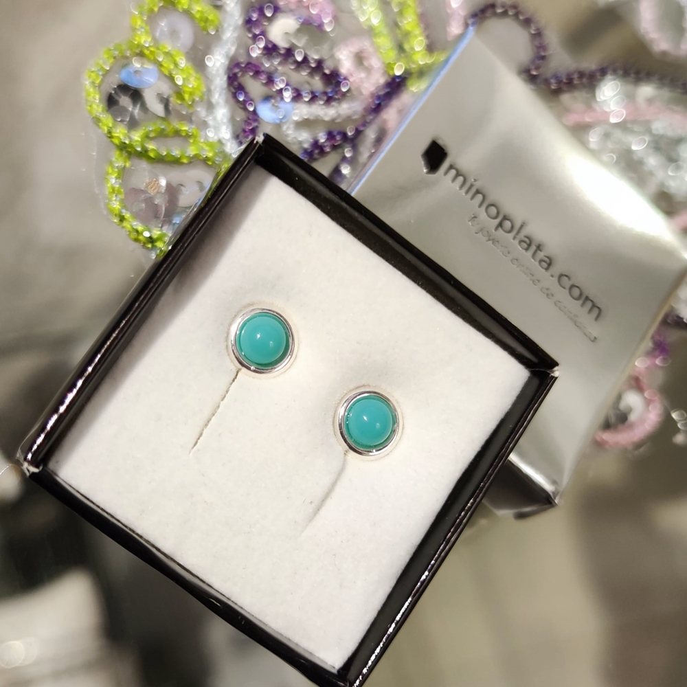 Pendientes turquesa bola con aro de Plata de ley 5 Mm. 2