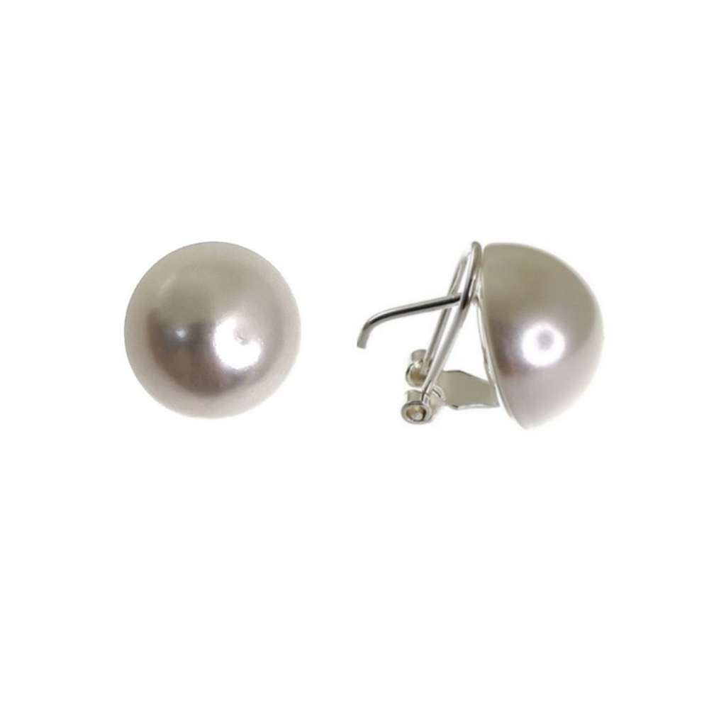 Pendientes Plata media Perla sintética 14 Mm. diám cierre omega