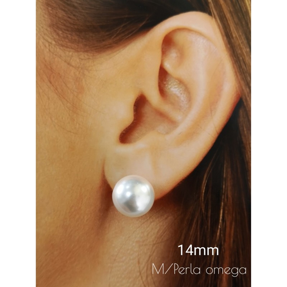 Pendientes Plata media Perla sintética 14 Mm. diám cierre omega 1