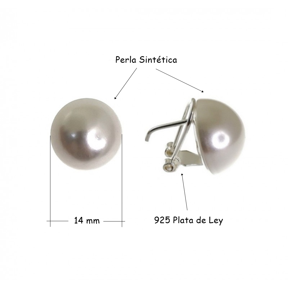 Pendientes Plata media Perla sintética 14 Mm. diám cierre omega 5