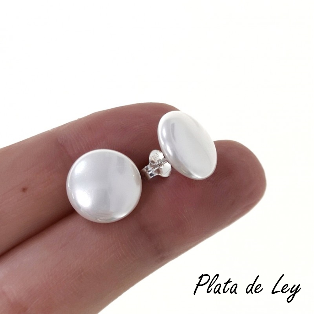 Pendientes de Plata de ley y Perlas shell planas 12 Mm. 4