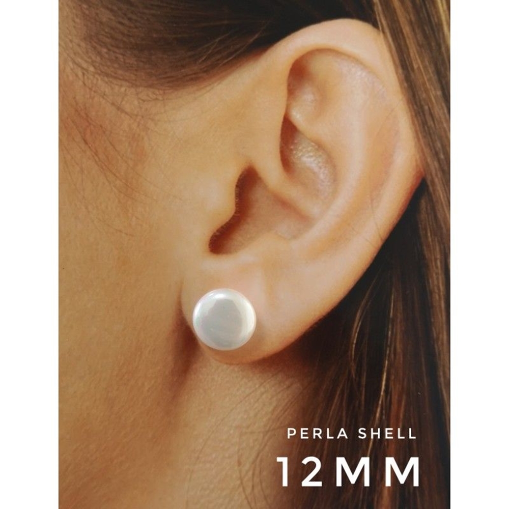 Pendientes de Plata de ley y Perlas shell planas 12 Mm. 3