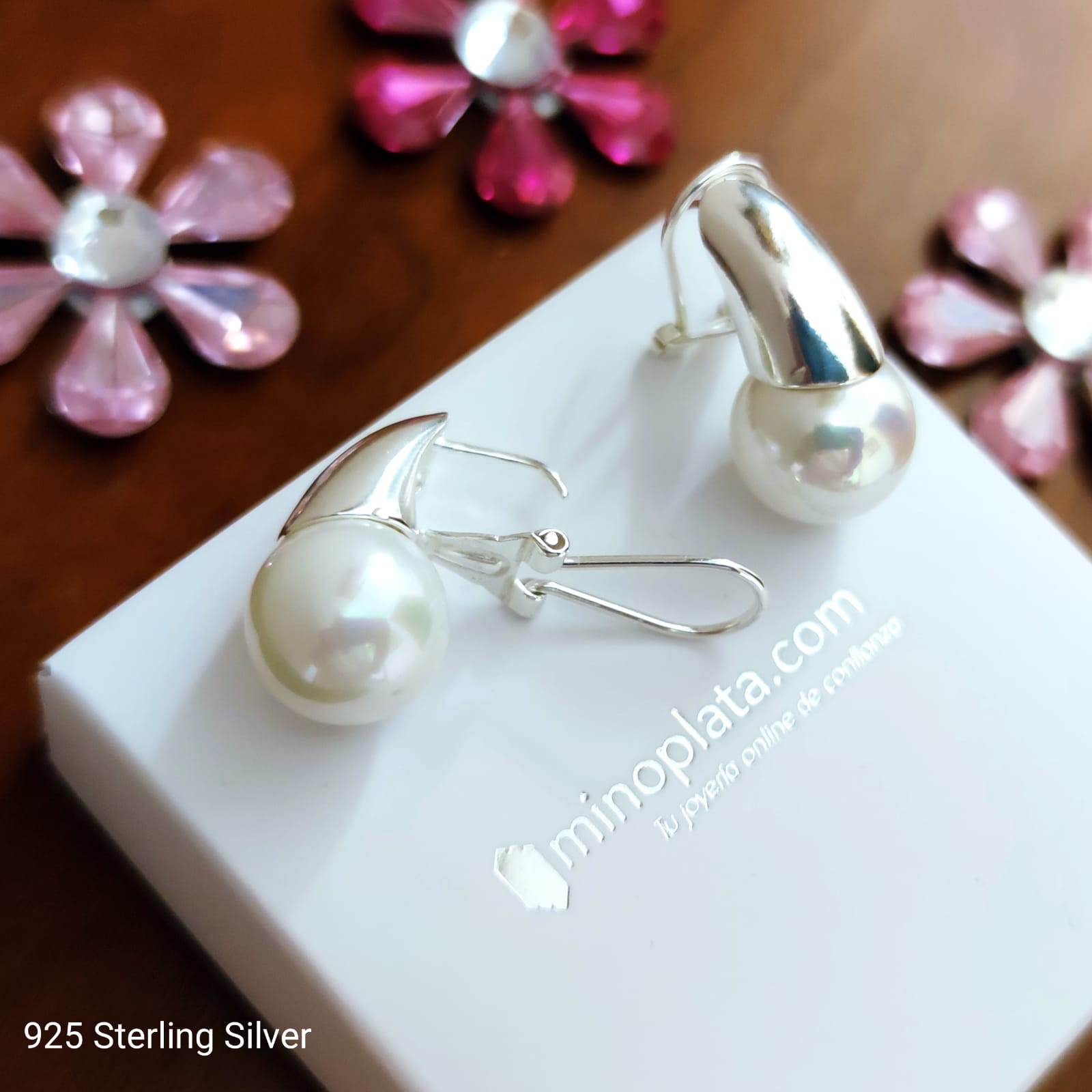 Pendientes Perlas blancas 12 Mm. y Plata de Ley 2