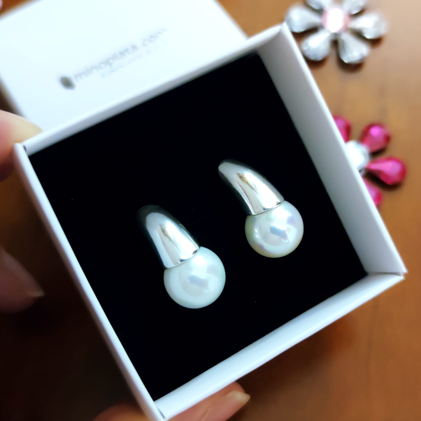 Pendientes Perlas blancas 12 Mm. y Plata de Ley 3