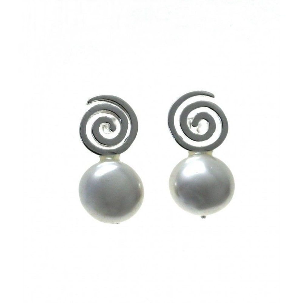 Pendientes espiral de Plata y Perlas planas 10 Mm. para mujer