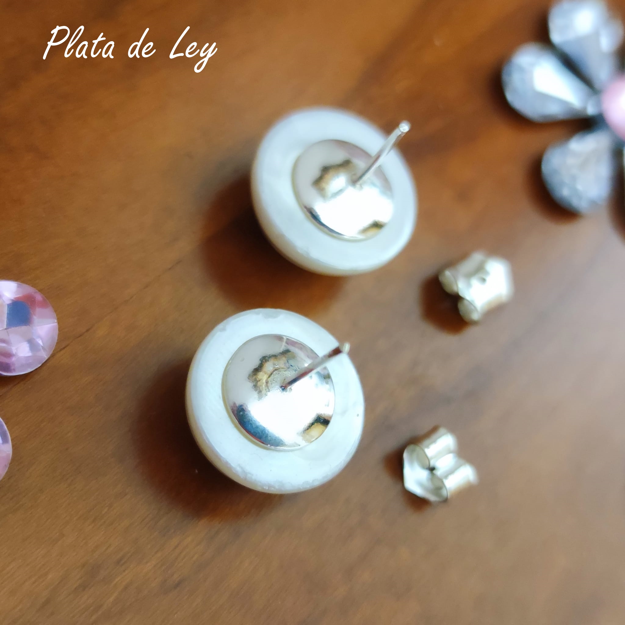 Pendientes de Plata media Perla shell 16 Mm. 3