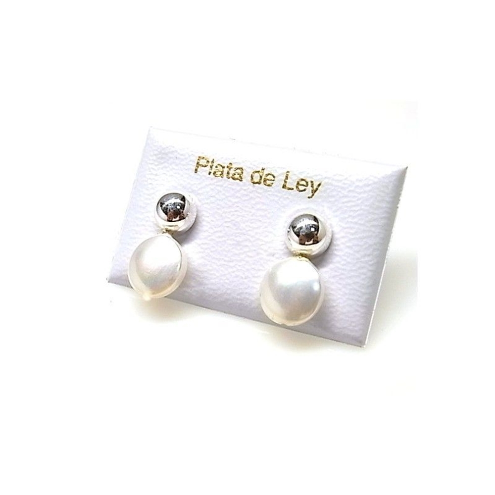 Pendientes media bola de Plata de ley con Perlas 1