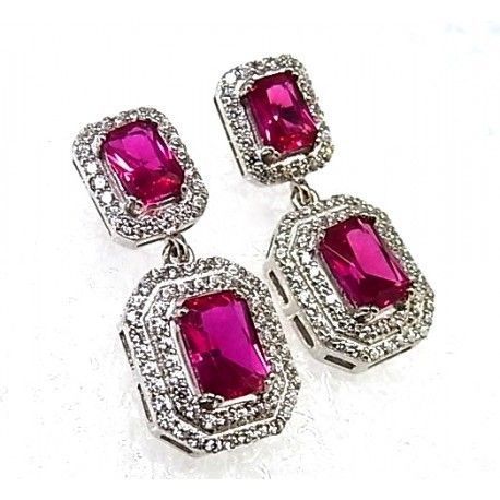 Pendientes circonitas rosas y blancas de Plata rodiada