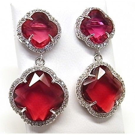Pendientes fiesta en Plata rodiada con piedra rosa y circonitas