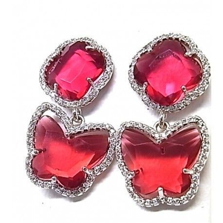 Pendientes de Plata rodiada piedra y circonitas mariposa