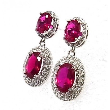 Pendientes en Plata rodiada con Circonitas rosas y blancas