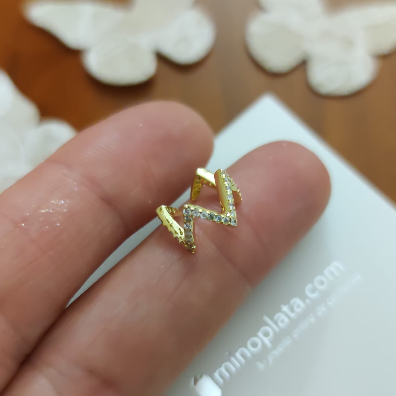 Pendiente suelto ajustable de Plata dorada con Circonitas micro 3