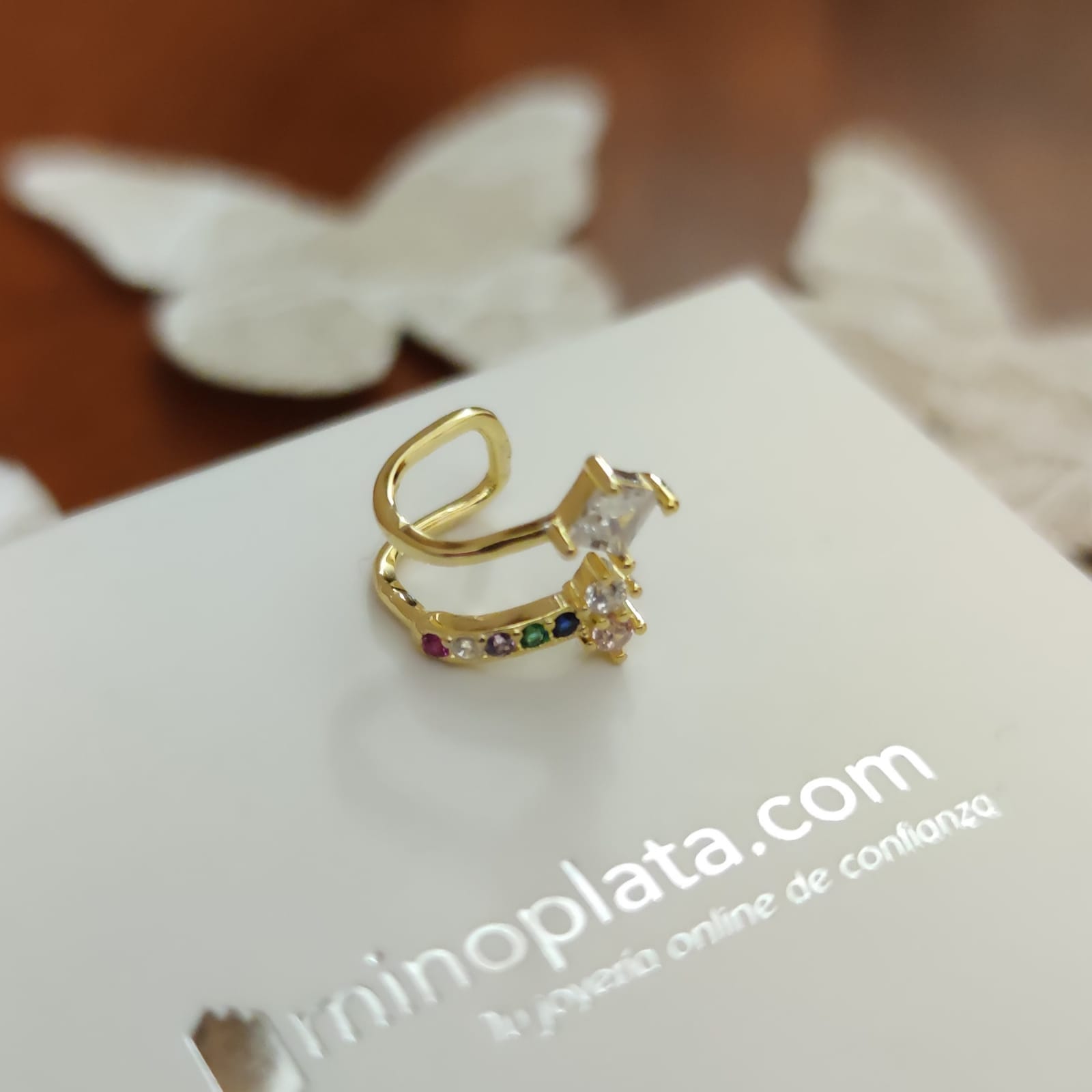 Pendiente suelto ajustable en Plata dorada y Circonitas 2