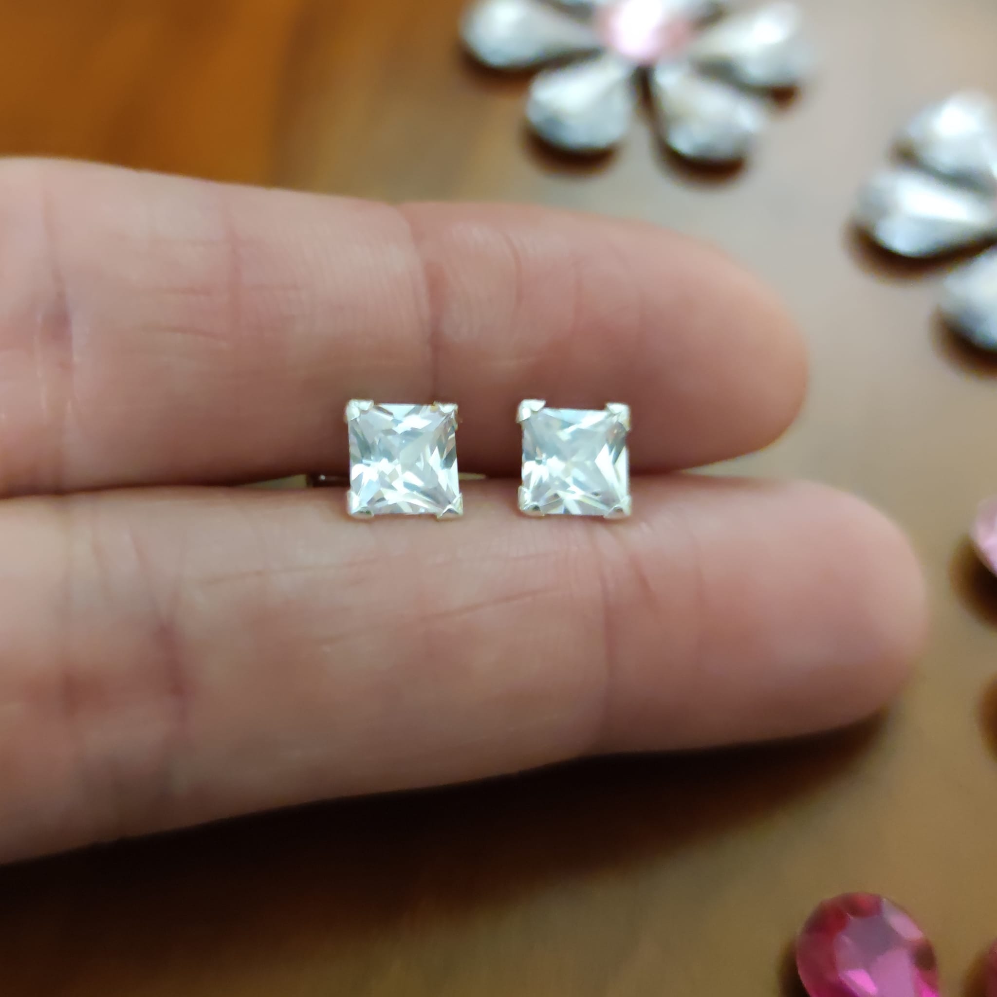 Pendientes Circonitas y Plata de ley 6x6 1