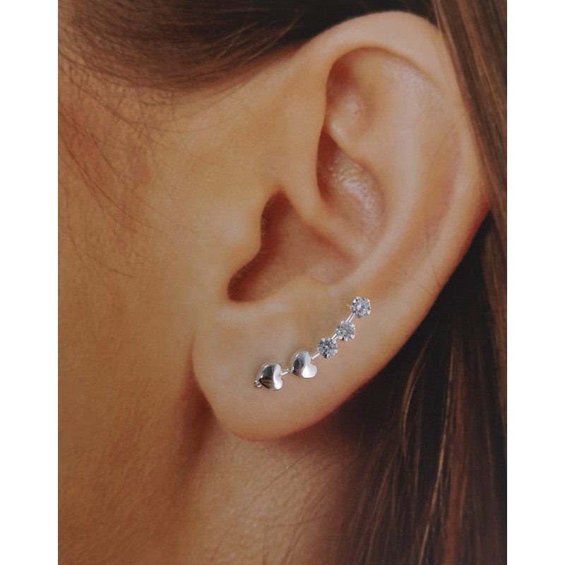 Pendientes trepadores Plata corazones con Circonitas 2