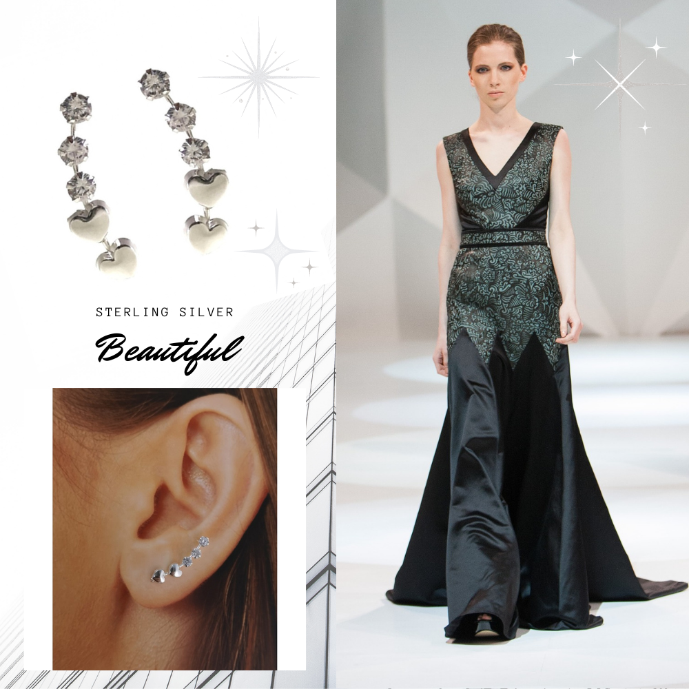 Pendientes trepadores Plata corazones con Circonitas 4