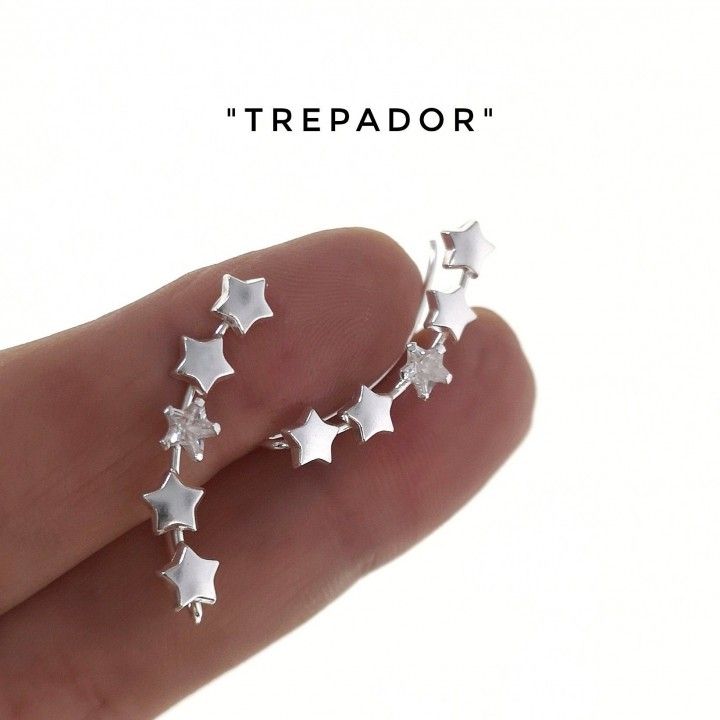 Pendientes trepadores estrellas de Plata de ley con Circonita 1