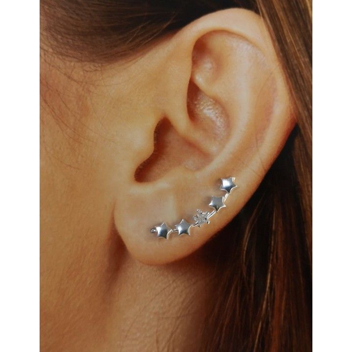Pendientes trepadores estrellas de Plata de ley con Circonita 4