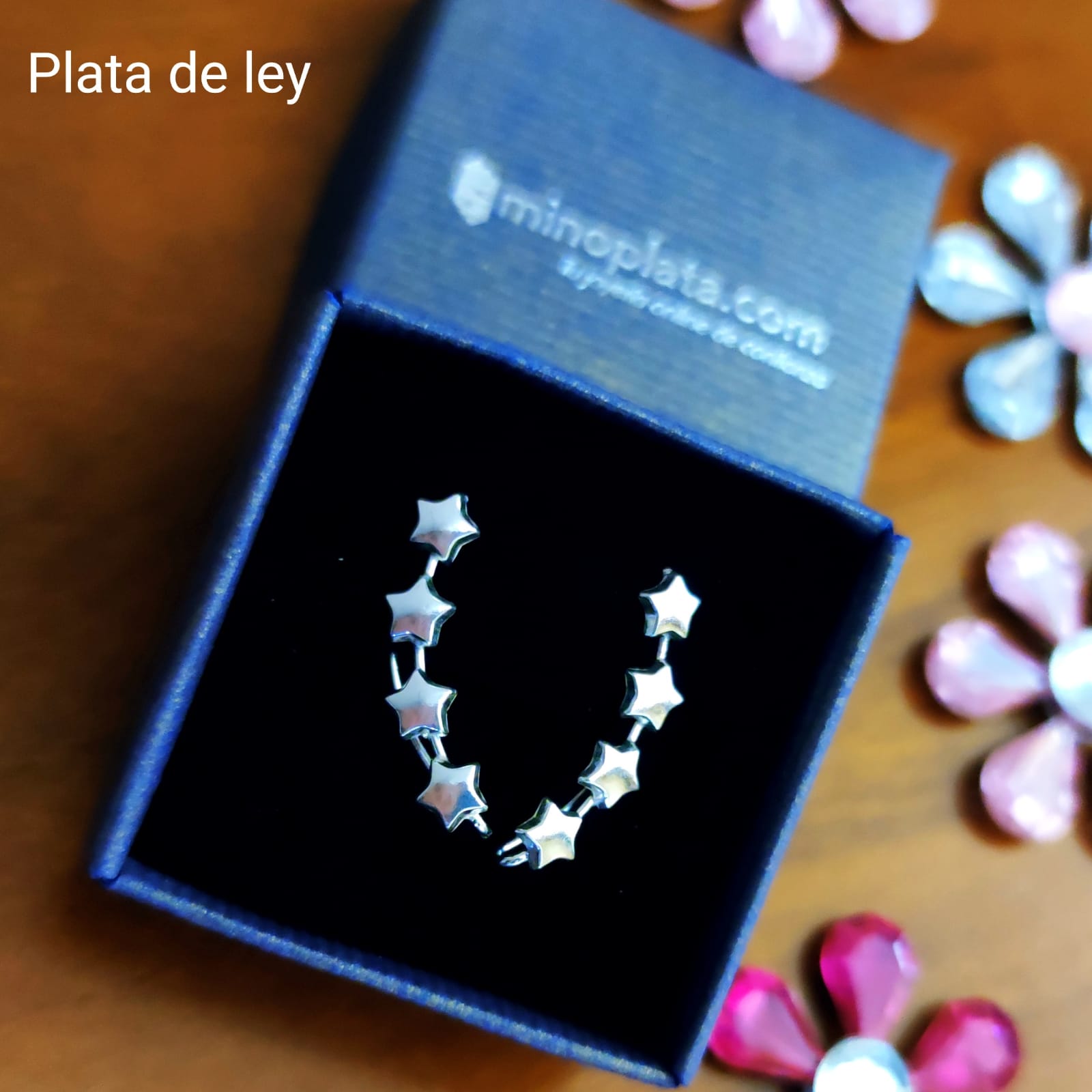 Pendientes trepadores estrellas de Plata de ley 3