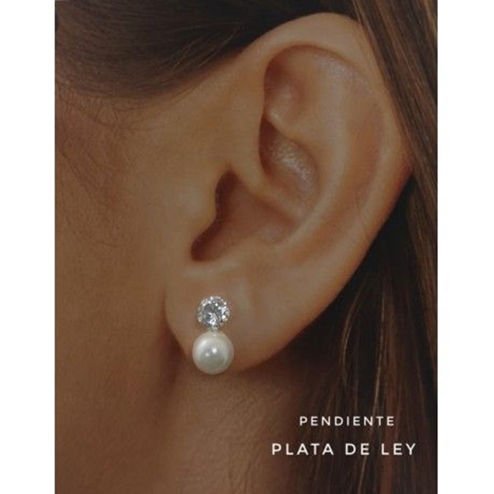 Pendientes tu y yo Perlas y Circonitas con garra de Plata de ley_1