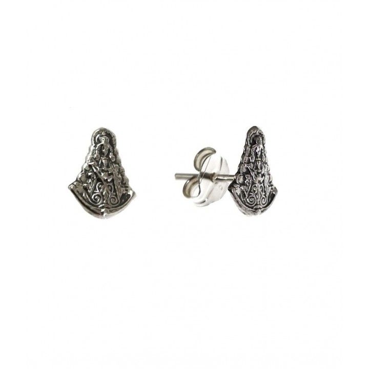 Pendientes pequeños Virgen del Rocío de Plata envejecida