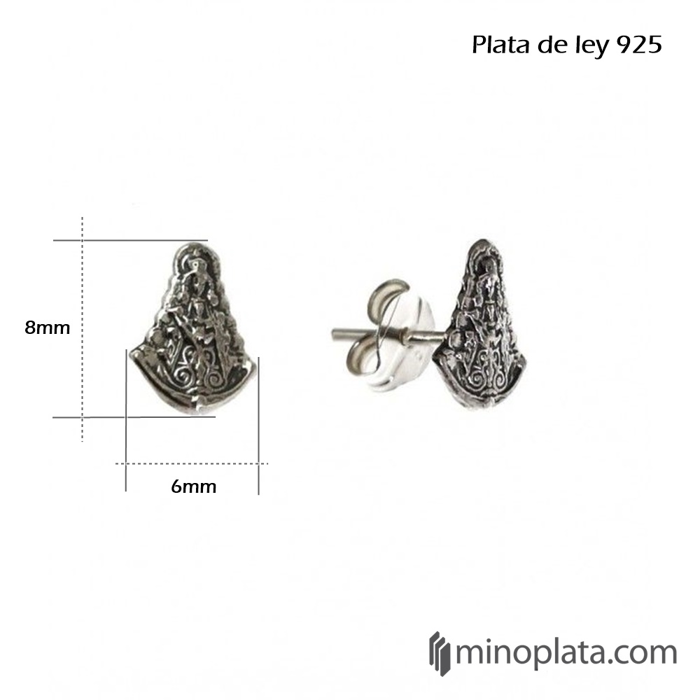 Pendientes pequeños Virgen del Rocío de Plata envejecida 3