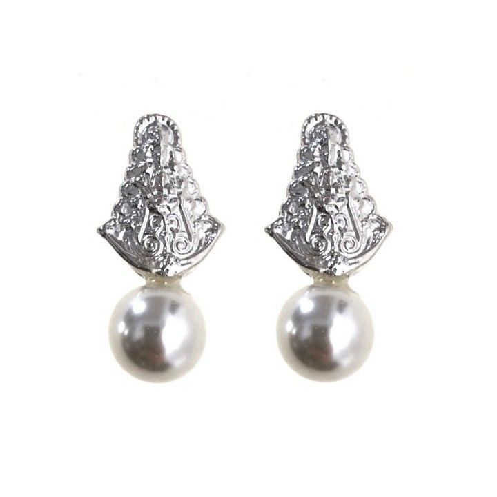 Pendientes Perla 8mm Virgen del Rocío de Plata de ley
