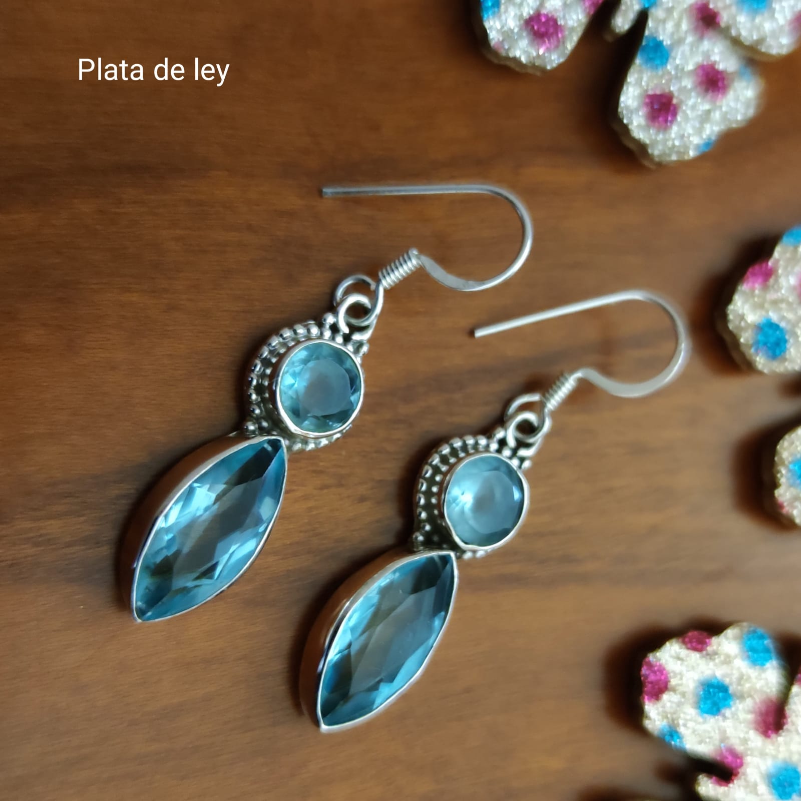 Pendientes largos de Plata de ley y Topacio_1