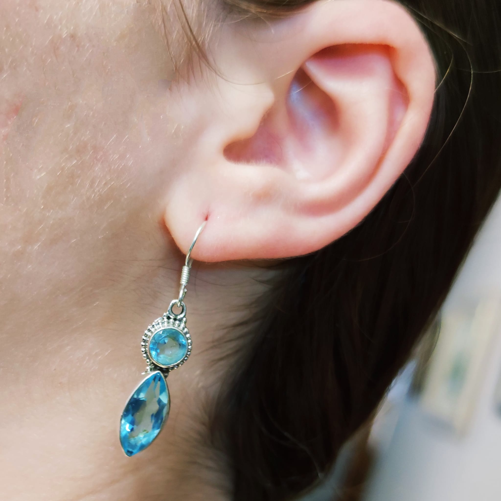 Pendientes largos de Plata de ley y Topacio 5