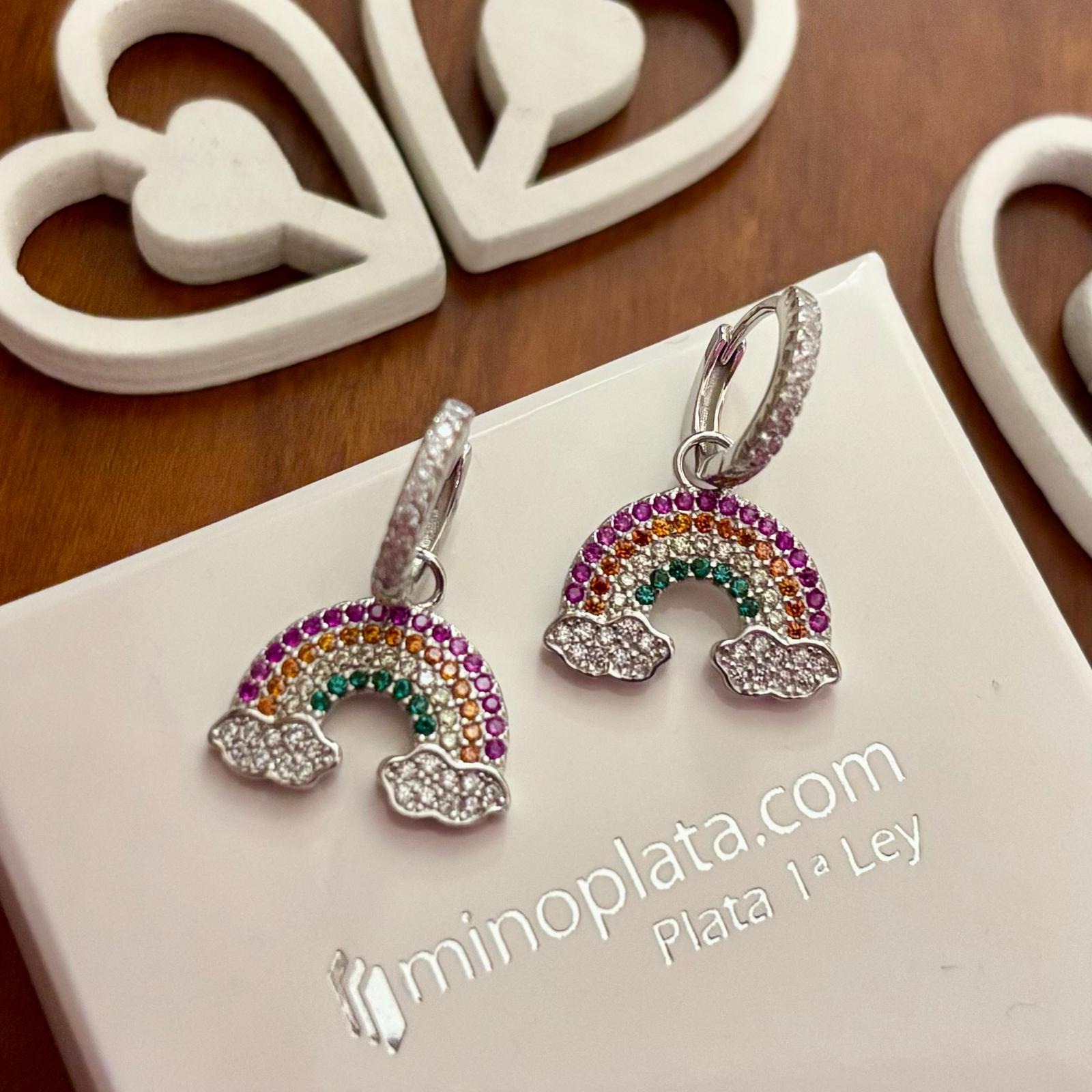 Pendientes aro Arcoíris de Plata de ley rodiada con Circonitas colores 2