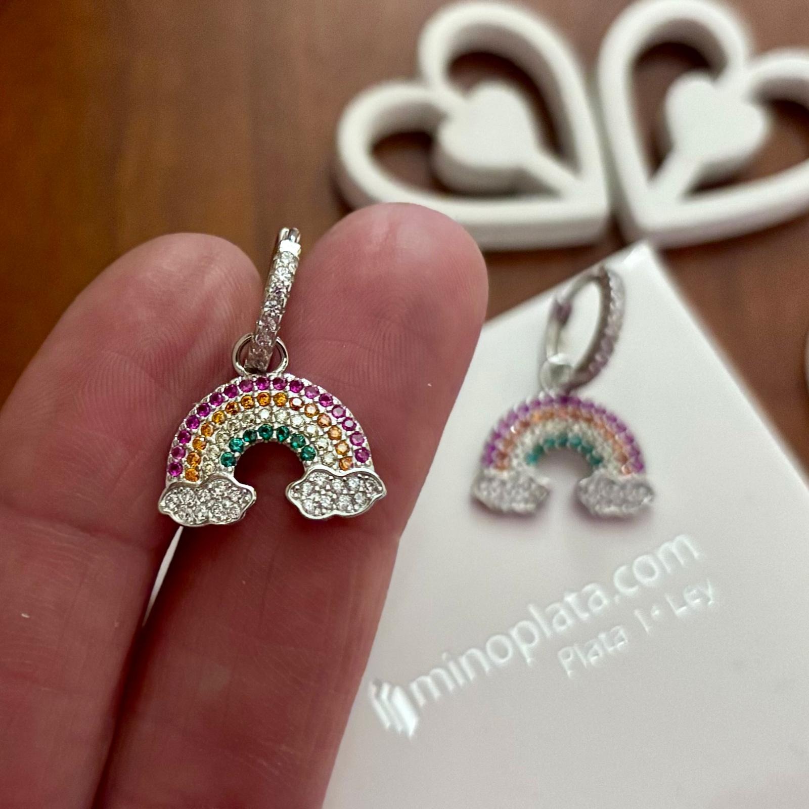 Pendientes aro Arcoíris de Plata de ley rodiada con Circonitas colores 3