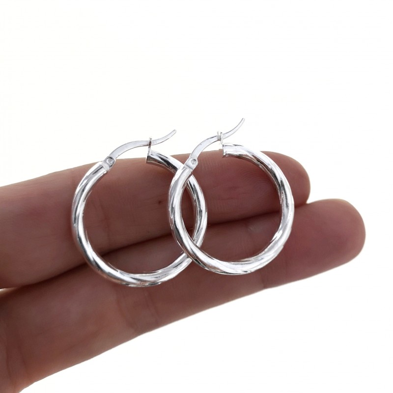 Pendientes Aros 25 Mm. de Plata de ley dibujo 1