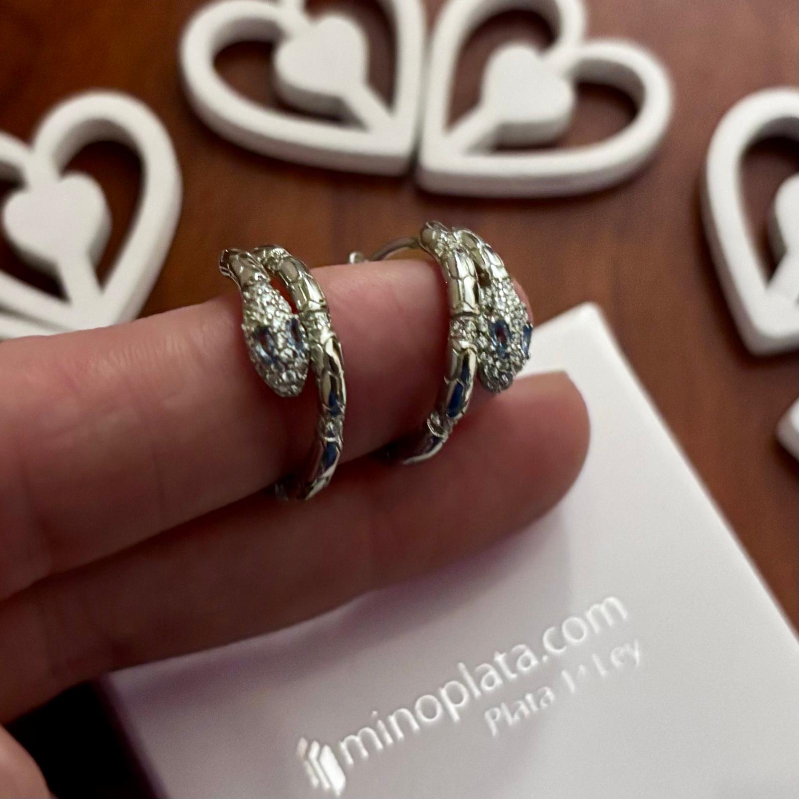 Pendientes aros serpiente de Plata rodiada con Circonitas
