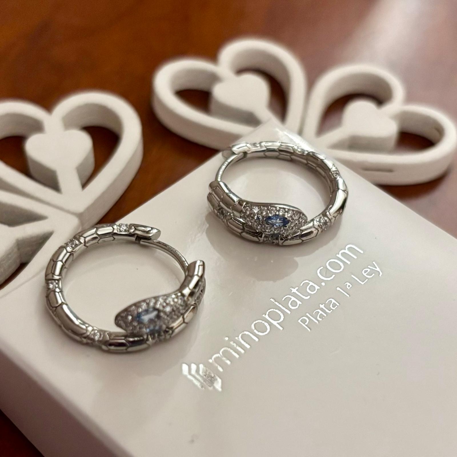 Pendientes aros serpiente de Plata rodiada con Circonitas 2
